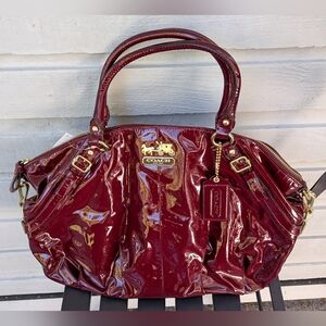 Vintage Coach Patent Bordeaux Leather Madison Satchel